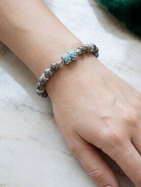 Handcrafted Flame Stone And Glass Bead Bracelet UV Reactive Stones